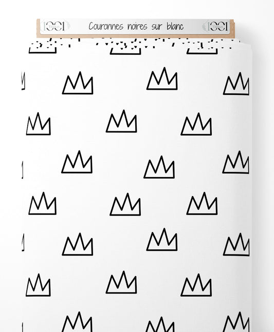 Tissu - Couronnes noires sur blanc