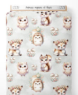 Tissu - Animaux mignons et fleurs