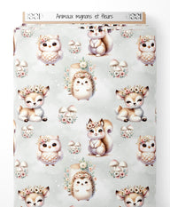 Tissu - Animaux mignons et fleurs