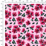 Tissu - Fleurs rouges sur fond rose