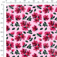 Tissu - Fleurs rouges sur fond rose