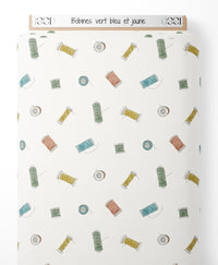 Tissu - Bobines vert, bleu et jaune