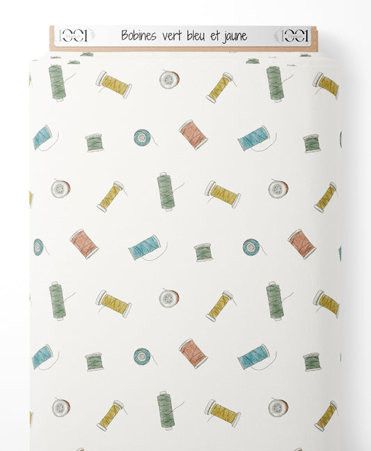 Tissu - Bobines vert, bleu et jaune