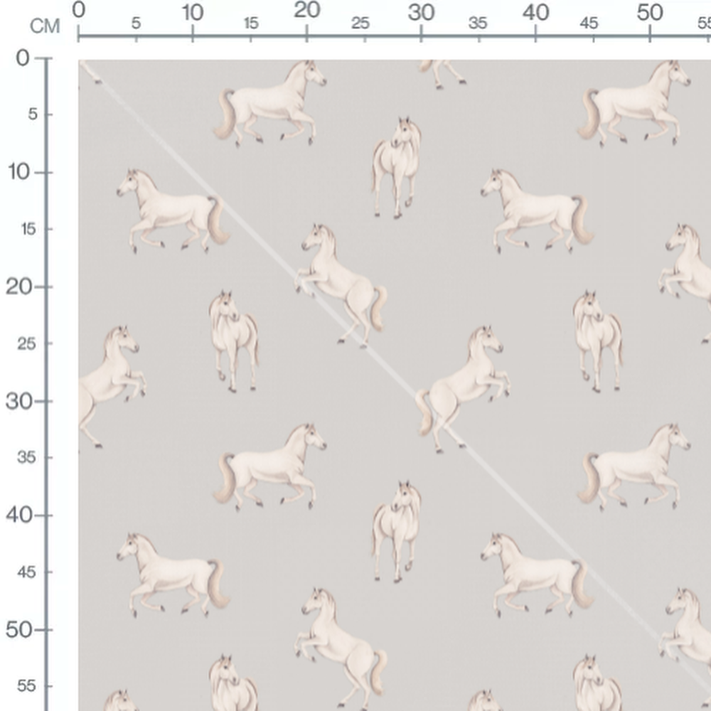 Tissu - Chevaux blancs sur fond gris