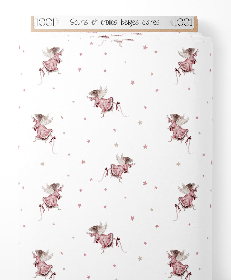Tissu - Souris et étoiles beiges claires