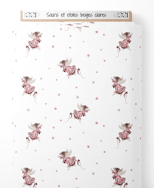 Tissu - Souris et étoiles beiges claires