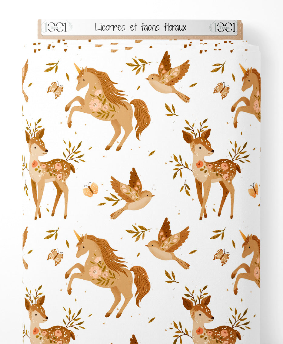 Tissu - Licornes et faons floraux