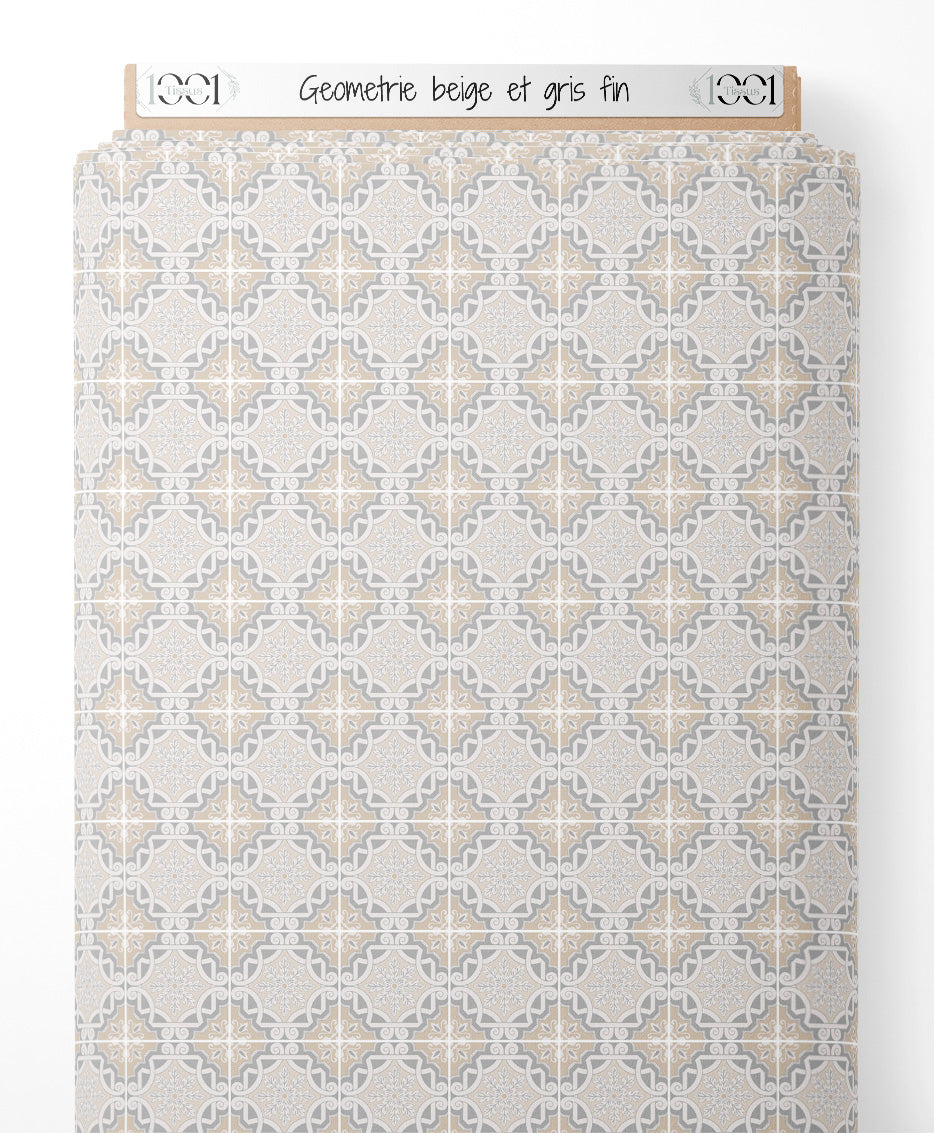 Tissu - Géométrie beige et gris fin