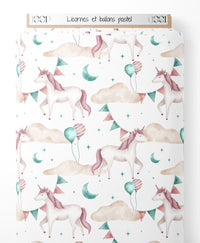 Tissu - Licornes et ballons pastel