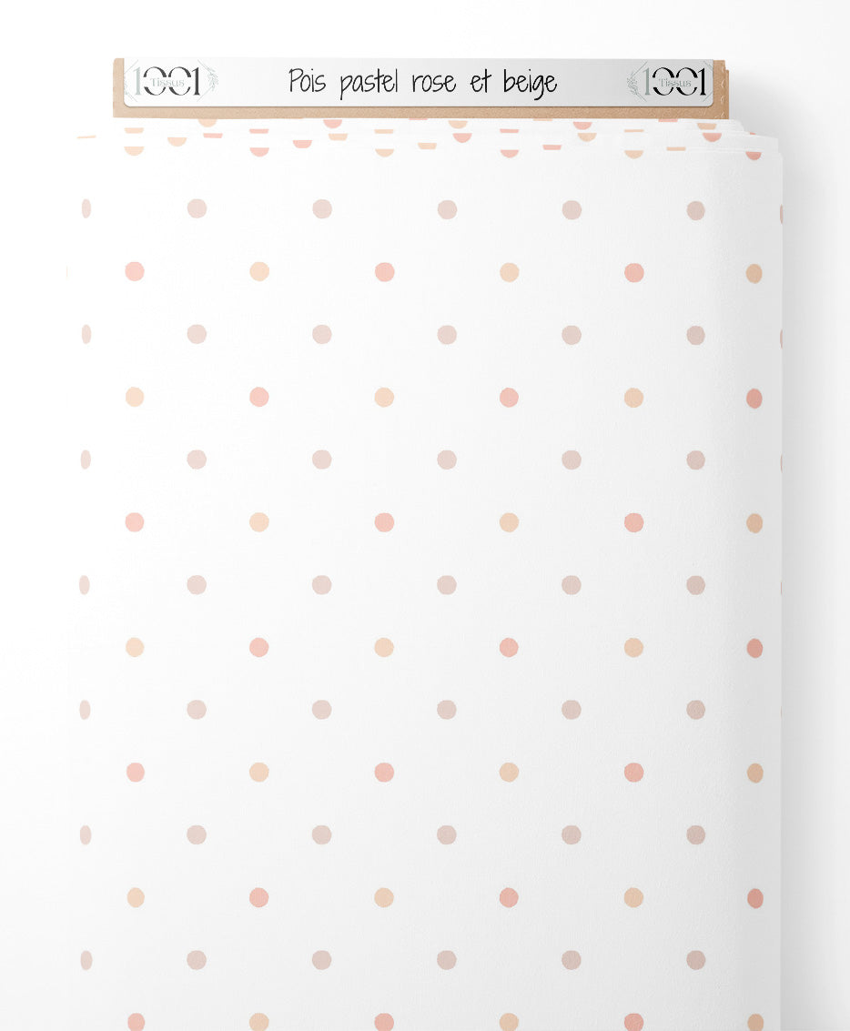Tissu - Pois pastel rose et beige