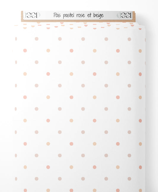 Tissu - Pois pastel rose et beige
