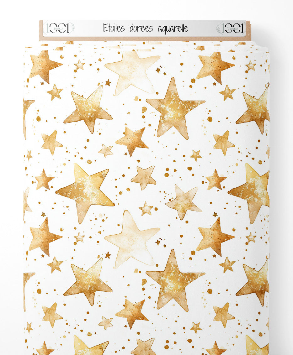 Tissu - Étoiles dorées aquarelle