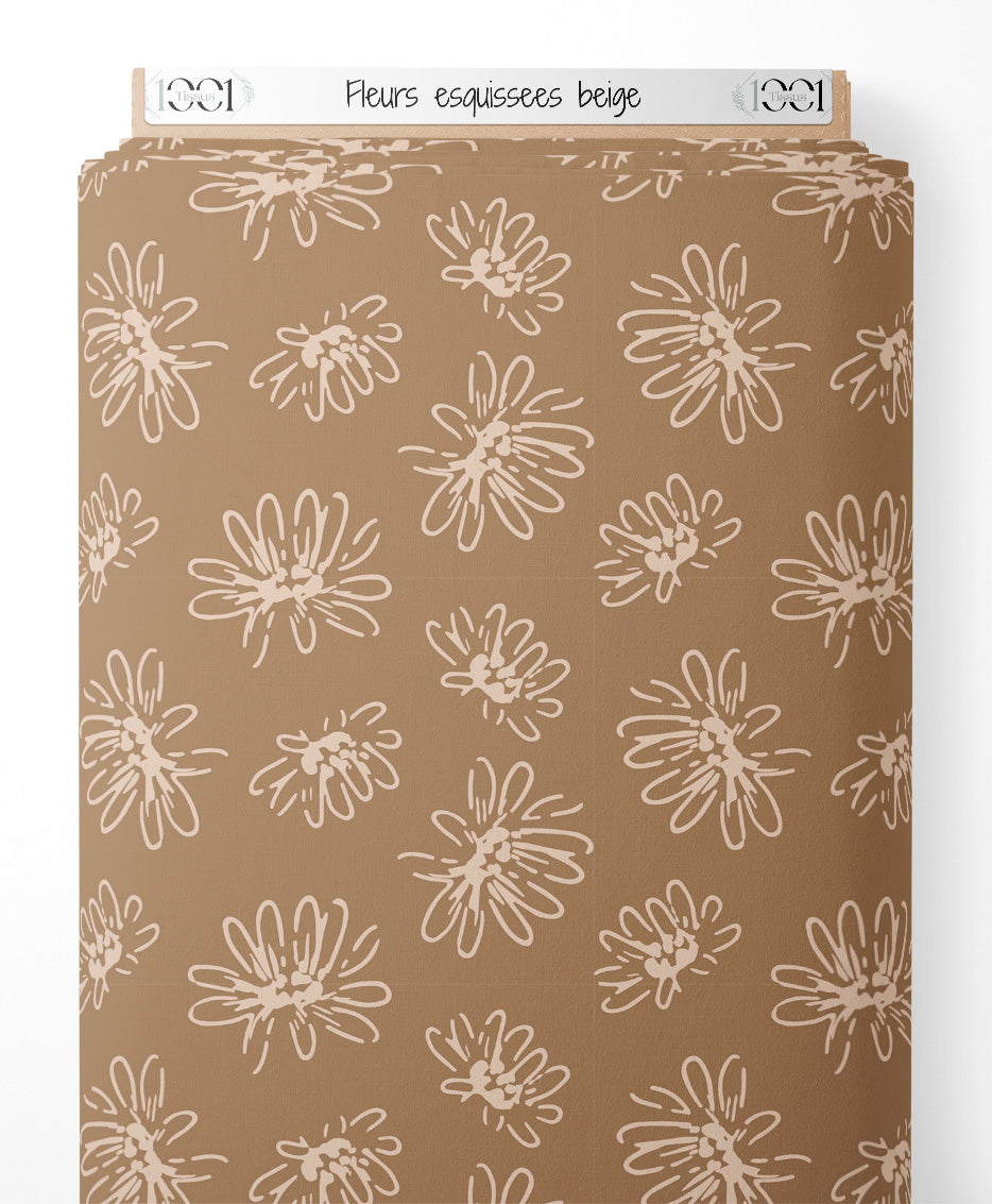Tissu - Fleurs esquissées beige