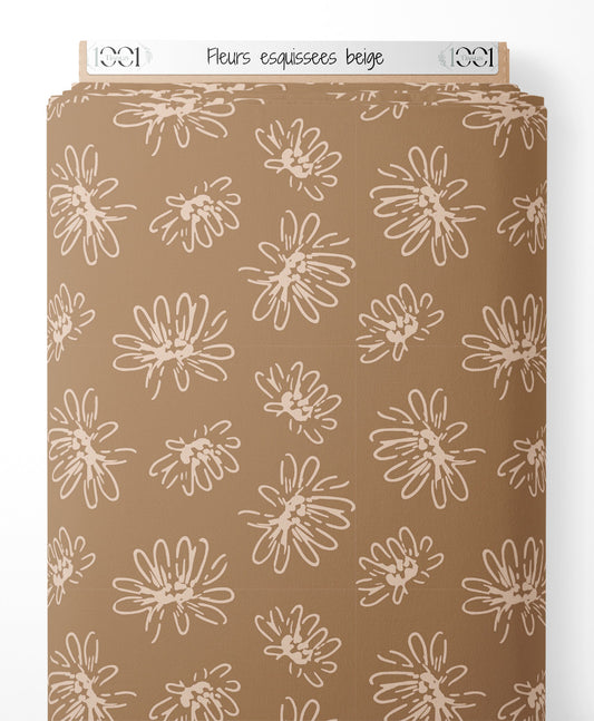Tissu - Fleurs esquissées beige
