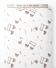 Tissu - Oursons clair et notes joyeuses