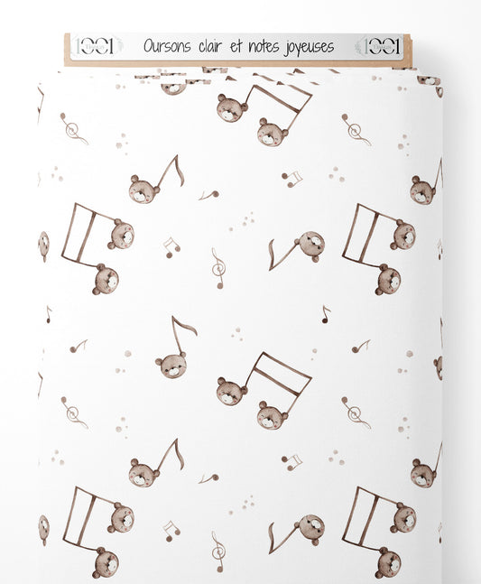 Tissu - Oursons clair et notes joyeuses