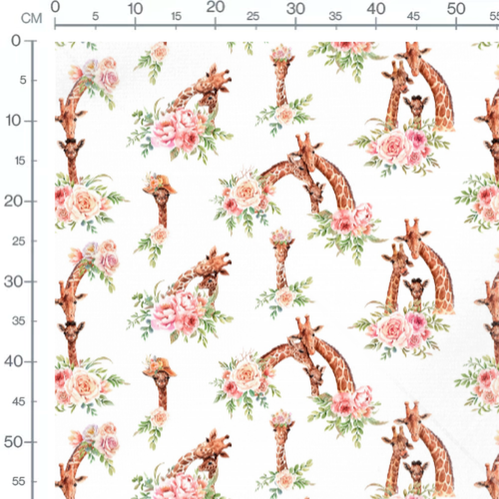 Tissu - Girafes et fleurs roses