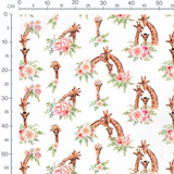 Tissu - Girafes et fleurs roses