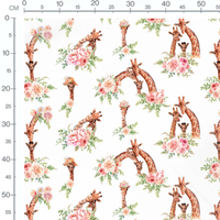 Tissu - Girafes et fleurs roses