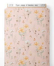 Tissu - Fleurs orange et blanches vives