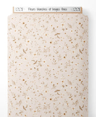 Tissu - Fleurs blanches et beiges fines