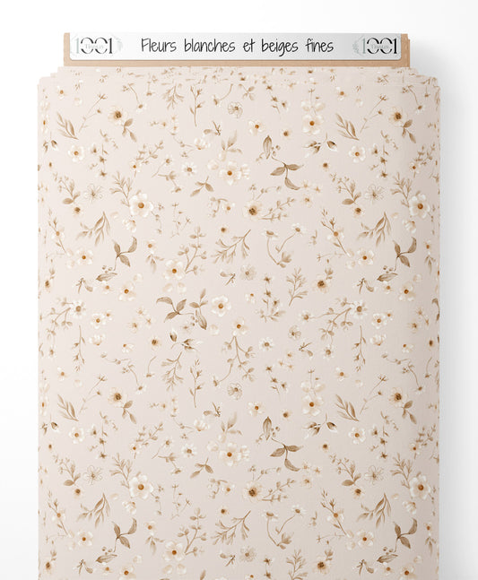 Tissu - Fleurs blanches et beiges fines