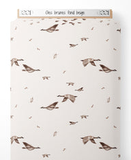 Tissu - Oies brunes sur fond beige
