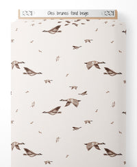 Tissu - Oies brunes sur fond beige