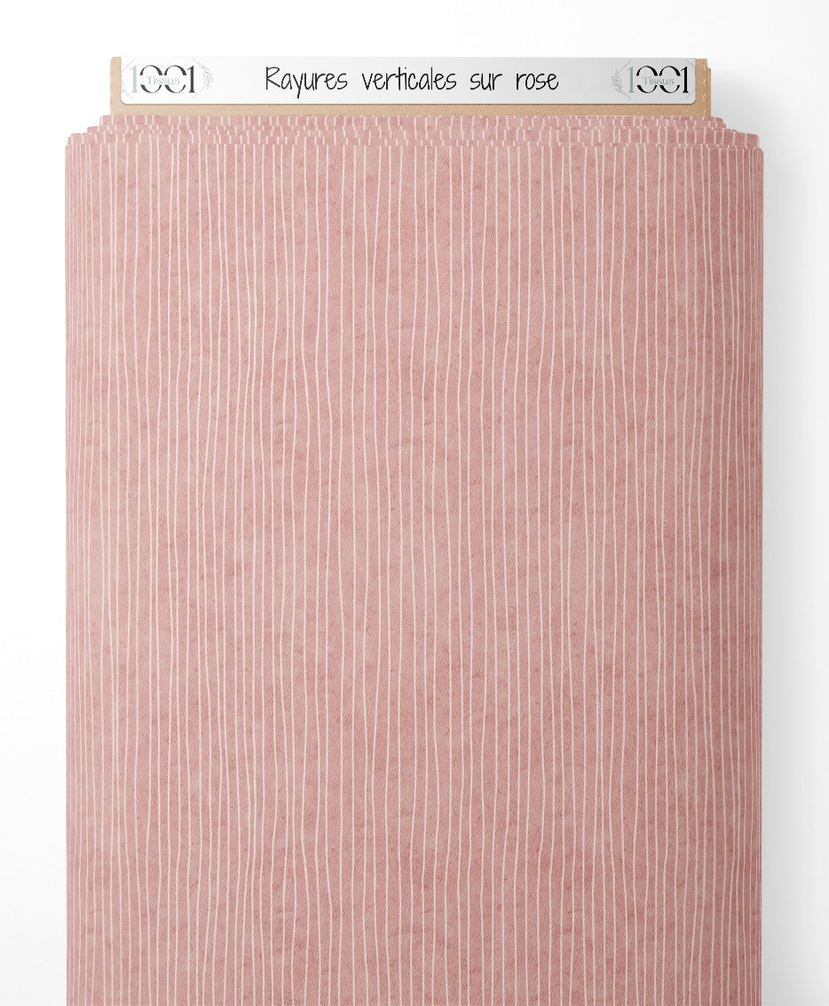 Tissu - Rayures verticales sur rose