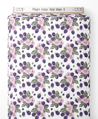 Tissu - Fleurs roses sur fond blanc 8