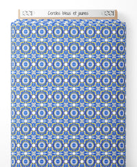 Tissu - Cercles bleus et jaunes