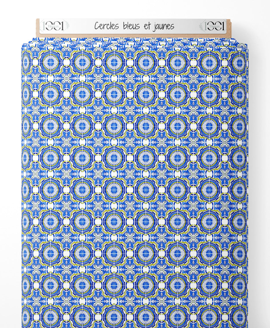 Tissu - Cercles bleus et jaunes