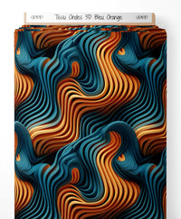 Tissu - Ondes 3D Bleu Orange