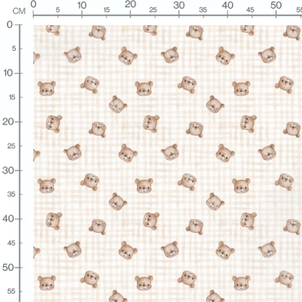 Tissu - Têtes d'oursons sur carreaux
