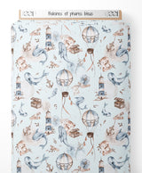 Tissu - Baleines et phares bleus