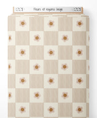 Tissu - Fleurs et rayures beige