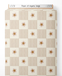 Tissu - Fleurs et rayures beige