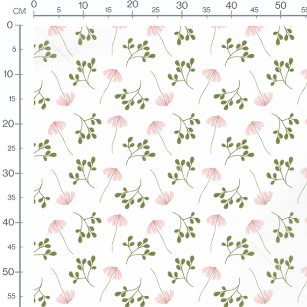 Tissu - Fleurs roses et branches vertes