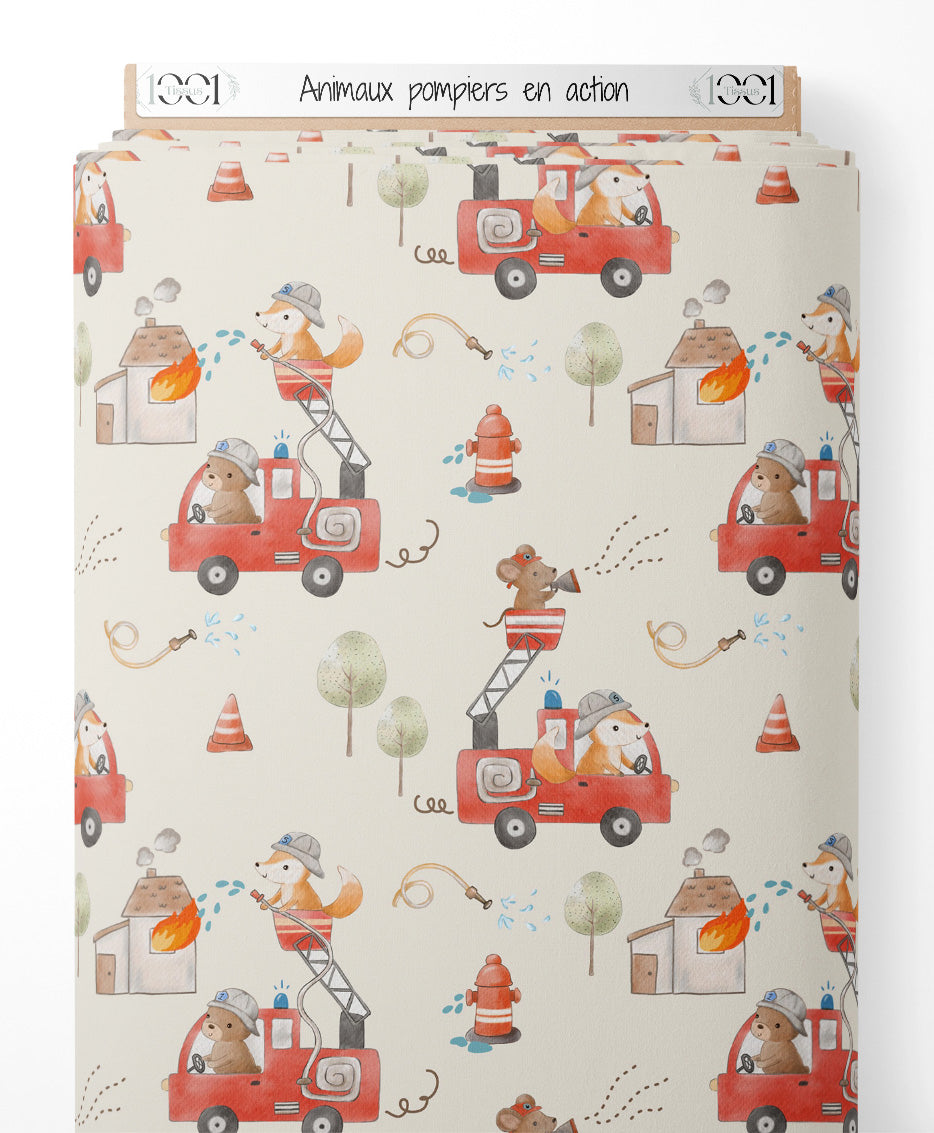Tissu - Animaux pompiers en action