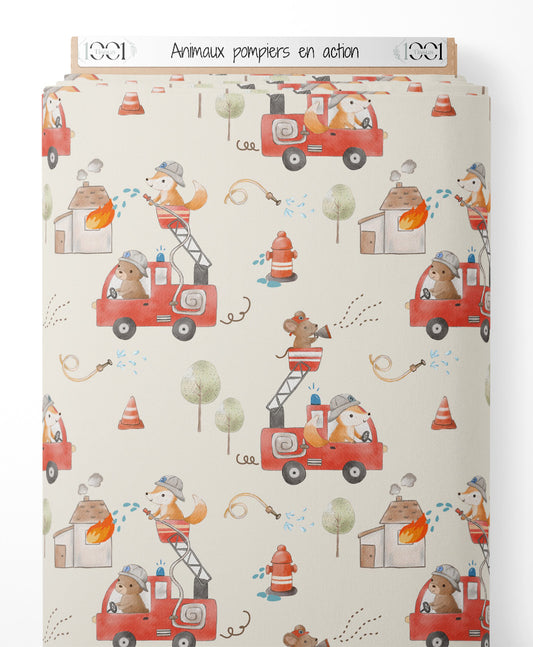 Tissu - Animaux pompiers en action