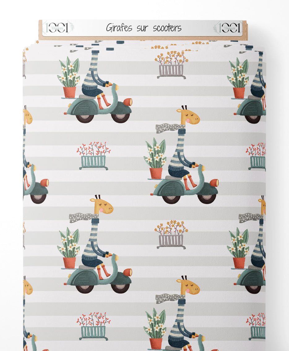 Tissu - Girafes sur scooters