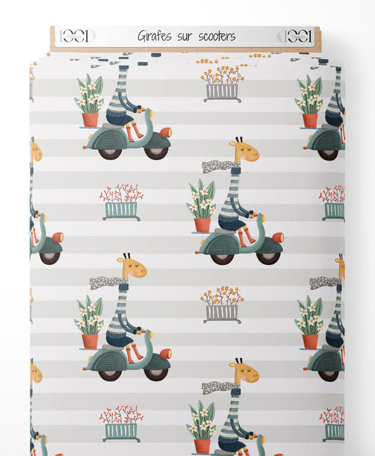 Tissu - Girafes sur scooters