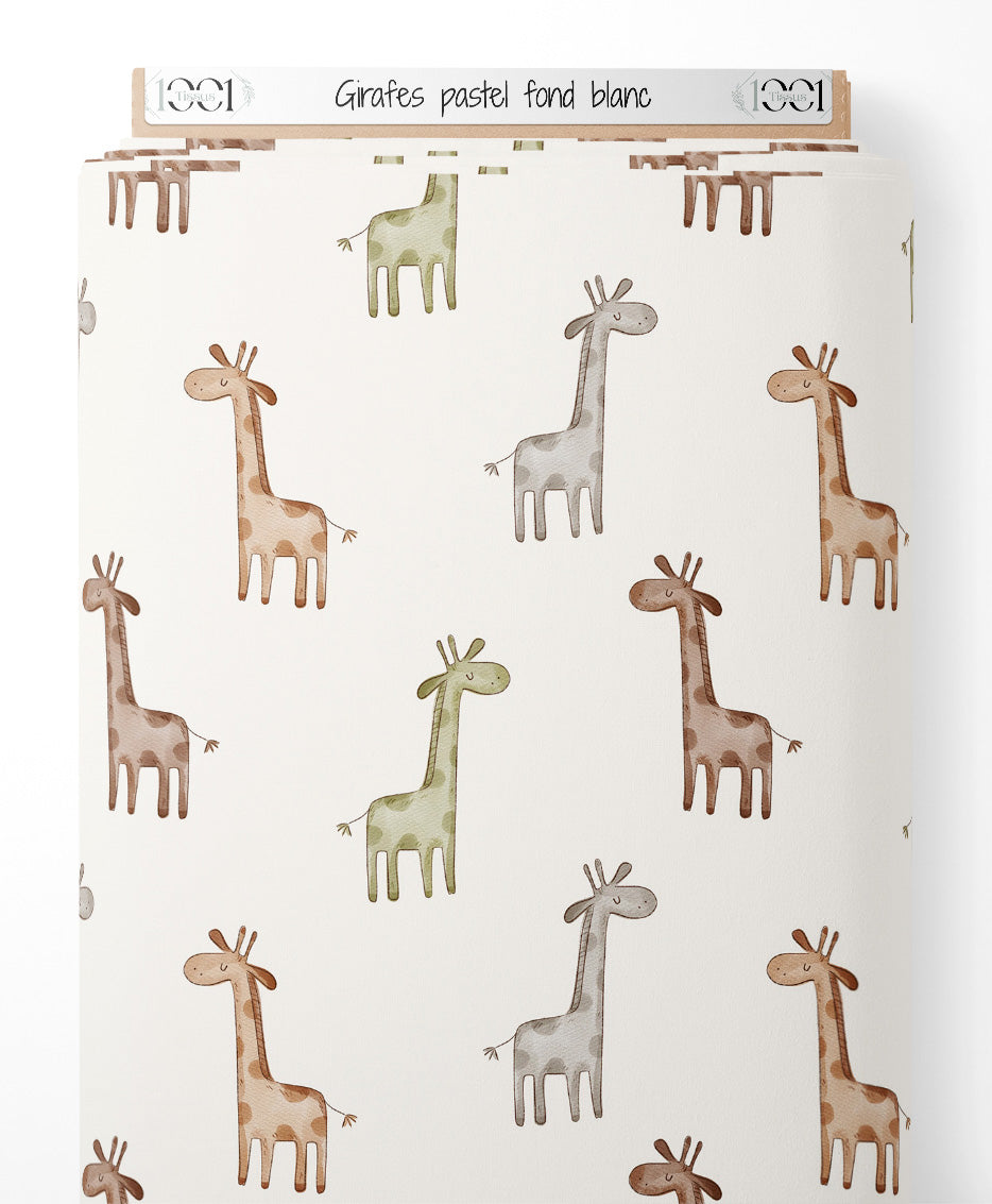 Tissu - Girafes pastel sur fond blanc