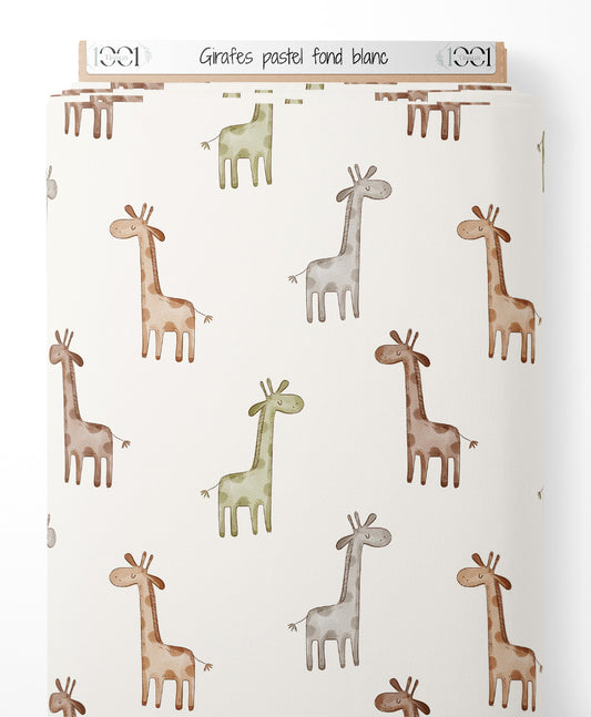Tissu - Girafes pastel sur fond blanc
