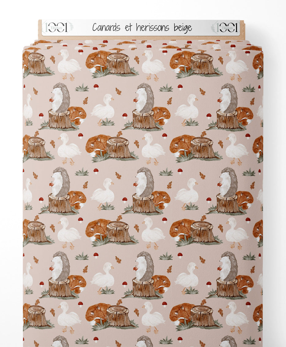 Tissu - Canards et hérissons beige