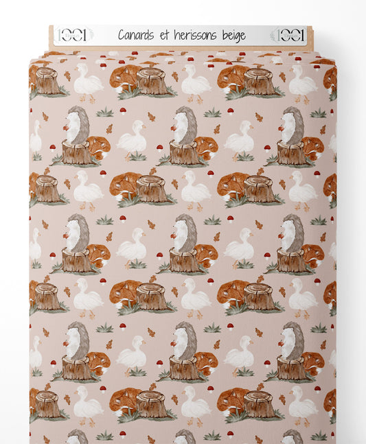 Tissu - Canards et hérissons beige
