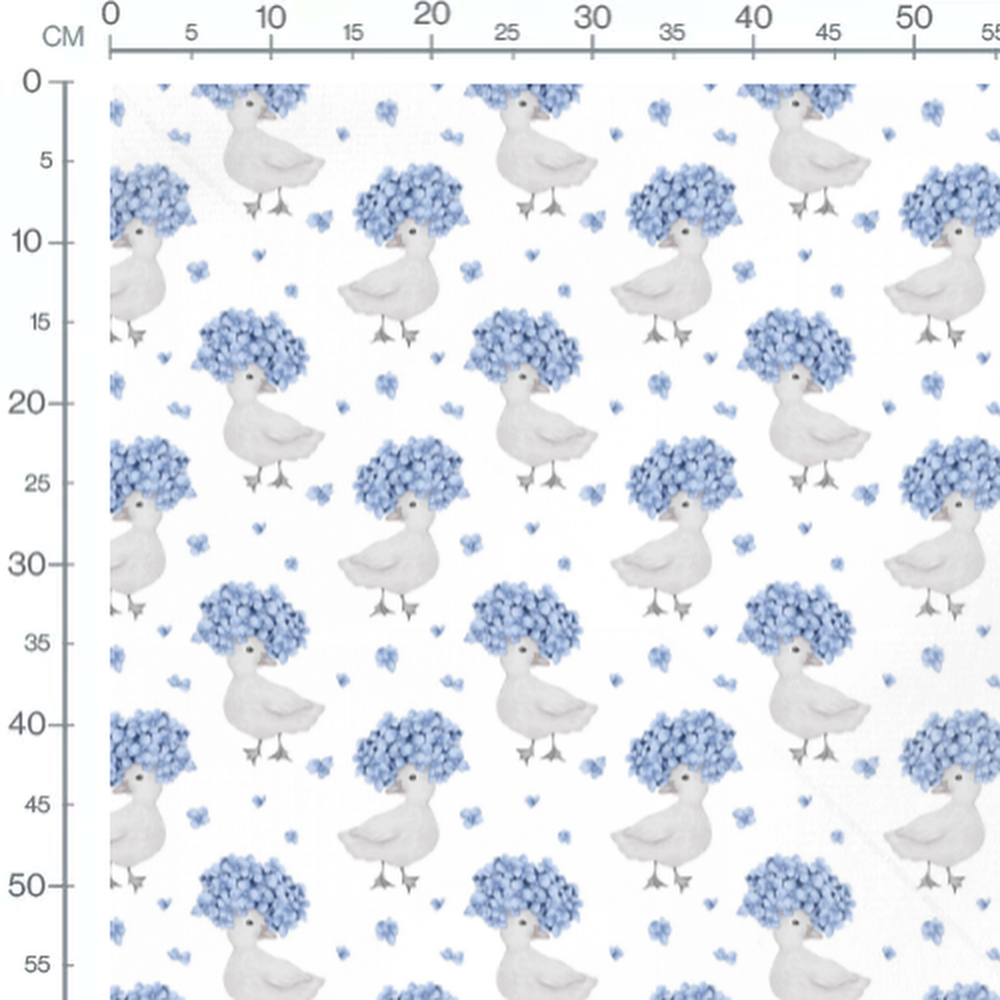 Tissu - Canards fleuris sur fond blanc
