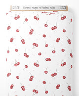 Tissu - Cerises rouges et taches roses