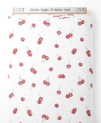 Tissu - Cerises rouges et taches roses