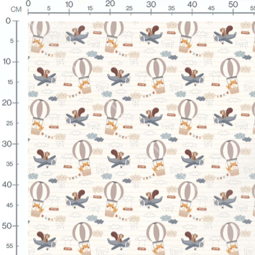 Tissu - Écureuils en ciel blanc